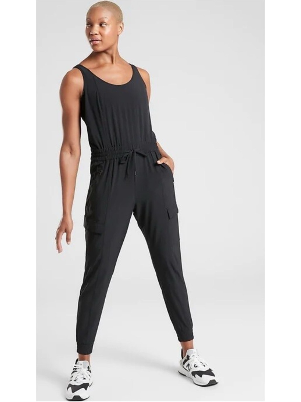 Athleta Unbound Black Sleeveless Cargo Jumpsuit with Drawstring Waist ❤️❤️